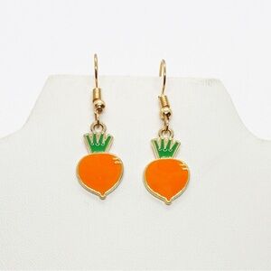 Earrings Carrots Vegetables Cute Vegan Kawaii Vegetarian Orange Enamel and Gold
